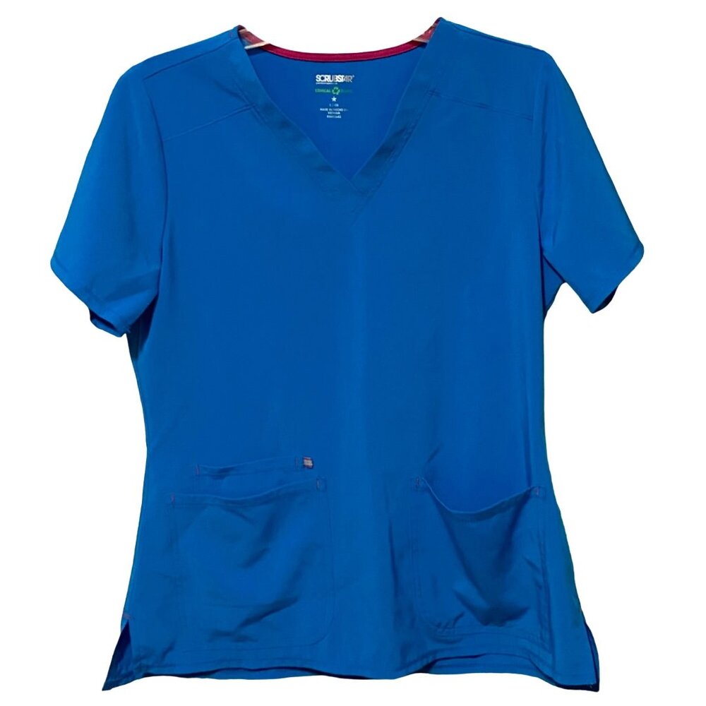 SCRUBSTAR V-Neck Scrub Top S Blue Medical Uniform Vet Tech Nurse Professional